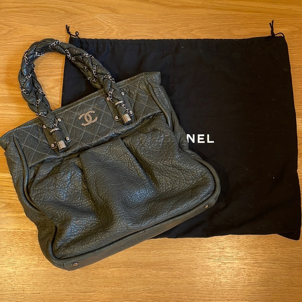 Authentic CHANEL Lady Braid tote charcoal grey